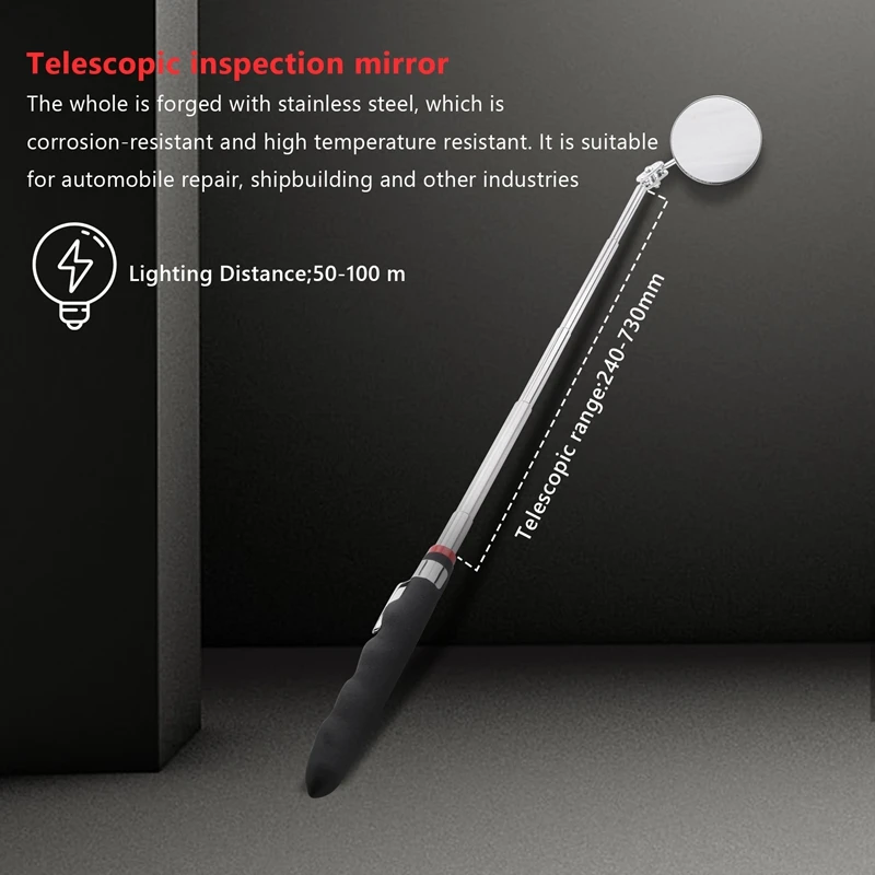 AA86 2-Pack Round 2-Inch Telescoping Inspection Mirror,Extends Up To 24.5 Inches,Black
