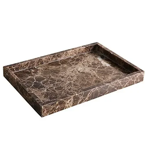 Handmade 30x20x3CM Natural Marble Yellow Travertine Rectangle Luxury Vanity Tray Stone Organizer
