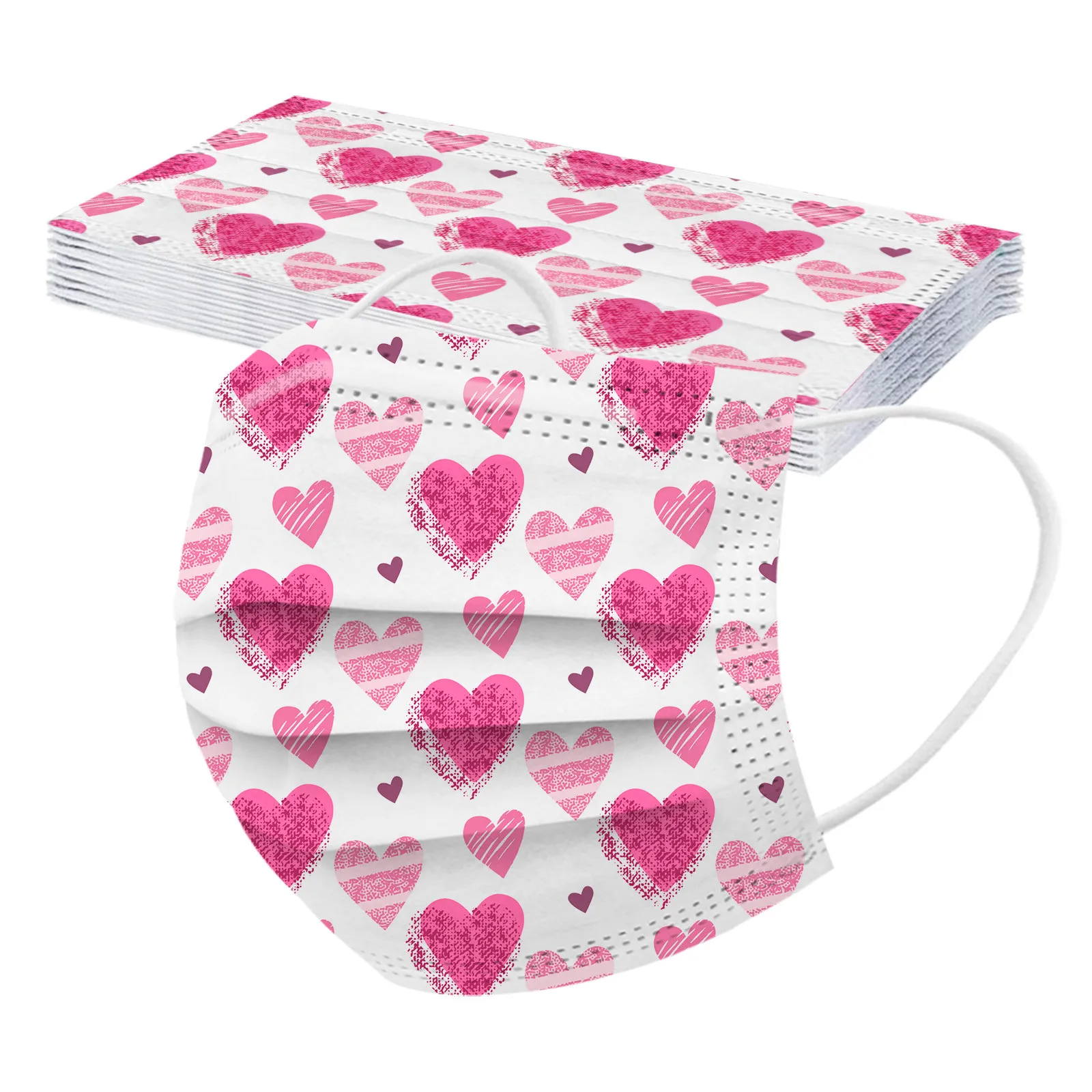 10pcs Adult Mask Valentine's Day Disposable Face Mask Lover Heart Print Industrial 3Ply Ear Loop Mask mascarillas cubrebocas  4