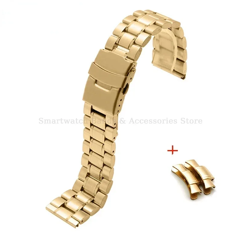 Elegant Stainless Steel Curved End Watch Bracelet with Metal Folding Buckle