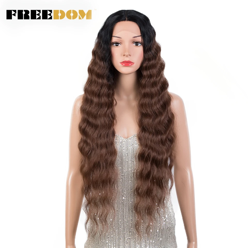 

FREEDOM Synthetic Lace Wigs For Black Women Deep Curly Wig Ombre Blonde Scalp With Lace Wig 30 Inch Cosplay Wigs