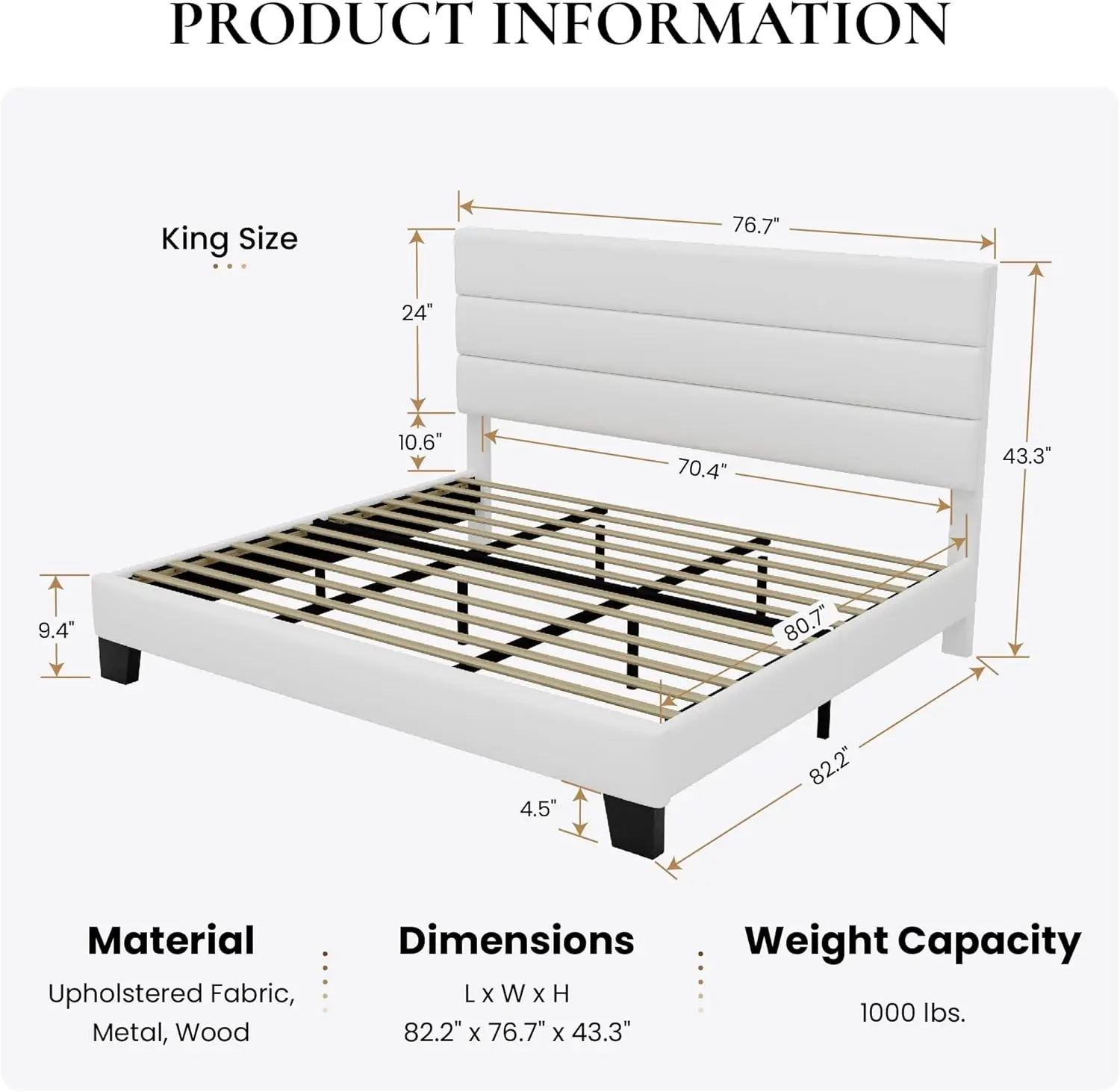 SHA CERLIN King Platform Bed Frame with Velvet Upholstered Headboard, Mattress Foundation with Strong Wooden Slats Support, No B 2