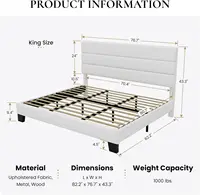 SHA CERLIN King Platform Bed Frame with Velvet Upholstered Headboard, Mattress Foundation with Strong Wooden Slats Support, No B 2