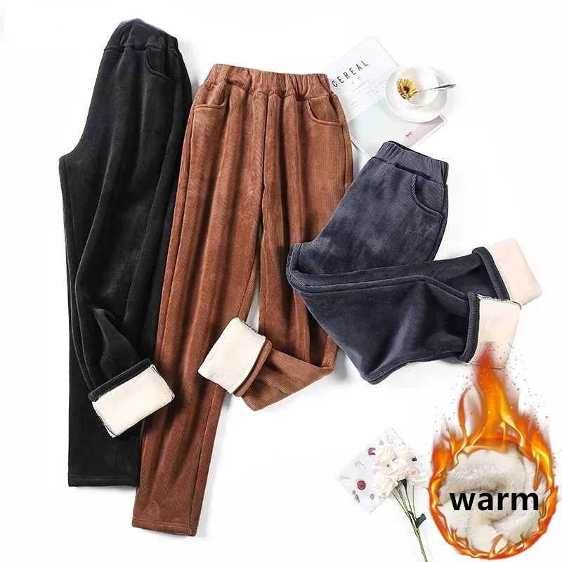 

Women Winter Lambwool Warm Velvet Fashion Pants Warm Sweatpants Lady Trousers Casual Oversize 4xl Thick Fleece Lined Pantalones