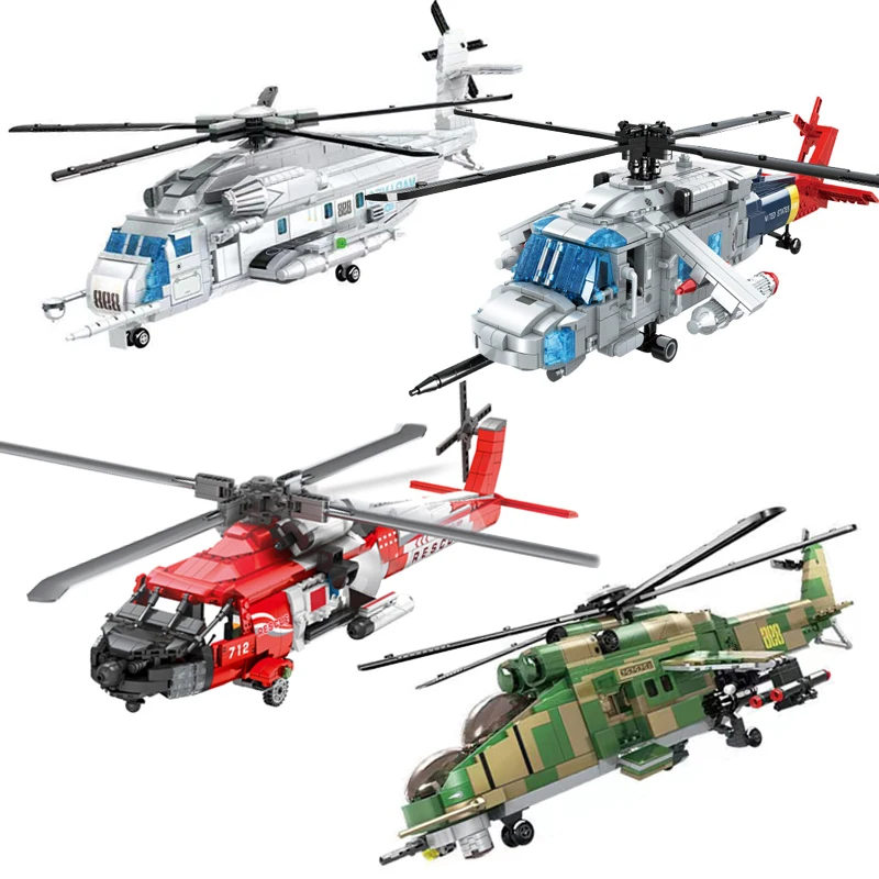 

Airplane Rescue Military Transport Helicopter Model Aircraft US UH-60 Black Hawk Army Building Blocks WW2 MI24 SWAT Kids Toys