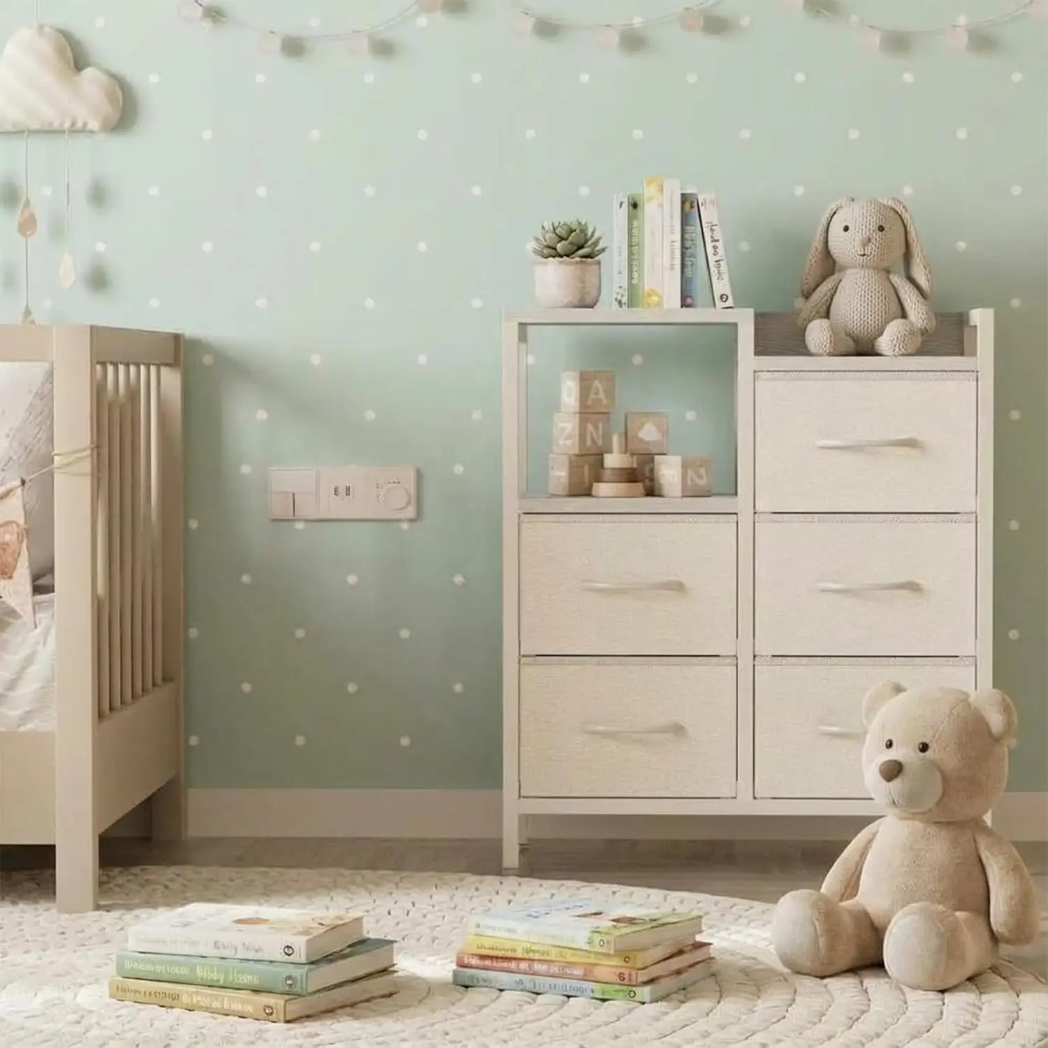 5-Schubladen-Kommode Stoff-Aufbewahrungsturm Organizer Schubladenschrank mit Offenem Ablagefach für Schlafzimmer Wohnzimmer Flur – Detail 10