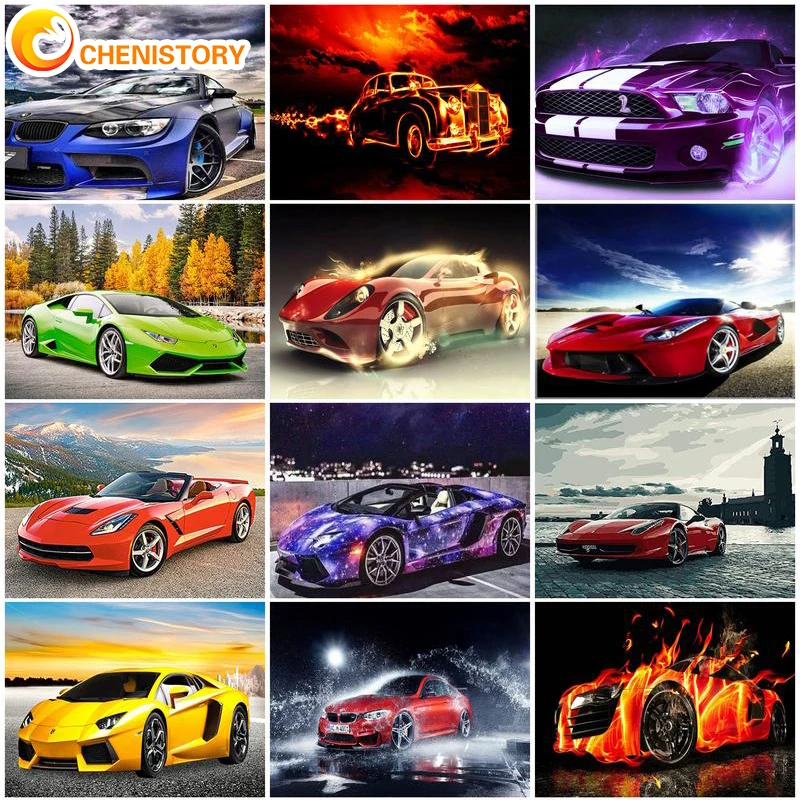 

CHENISTORY 5D DIY Diamond Painting Landscape Sports Car Cross Stitch Kit Full Drill Embroidery Scenery Mosaic Picture Of Rhinest
