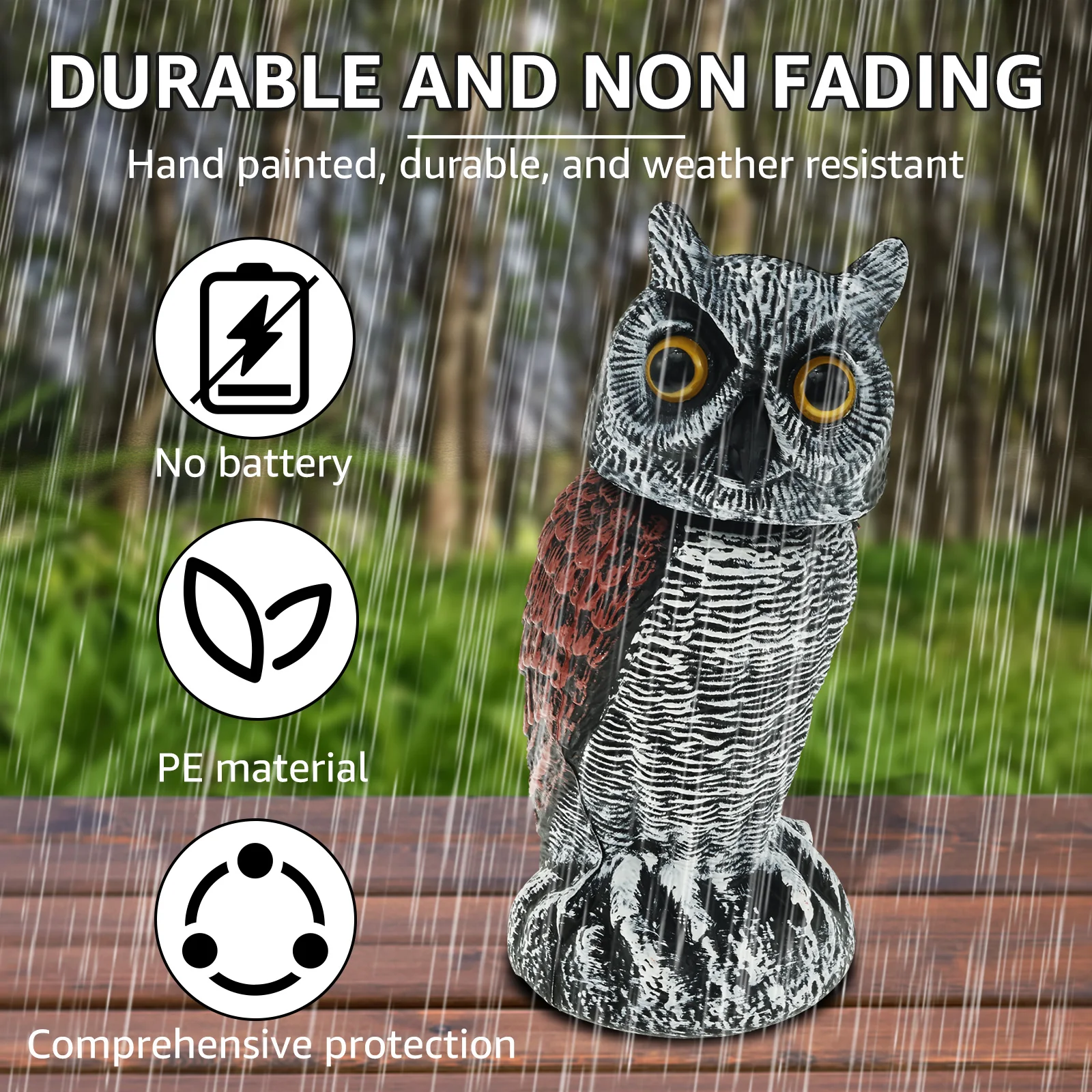 360&deg; Rotation Fake Owl Decoys Statue Motion Activated Scarecrow Shaking Head Simulation Bird Deterrent Realistic owl decoy bird repellent decoy