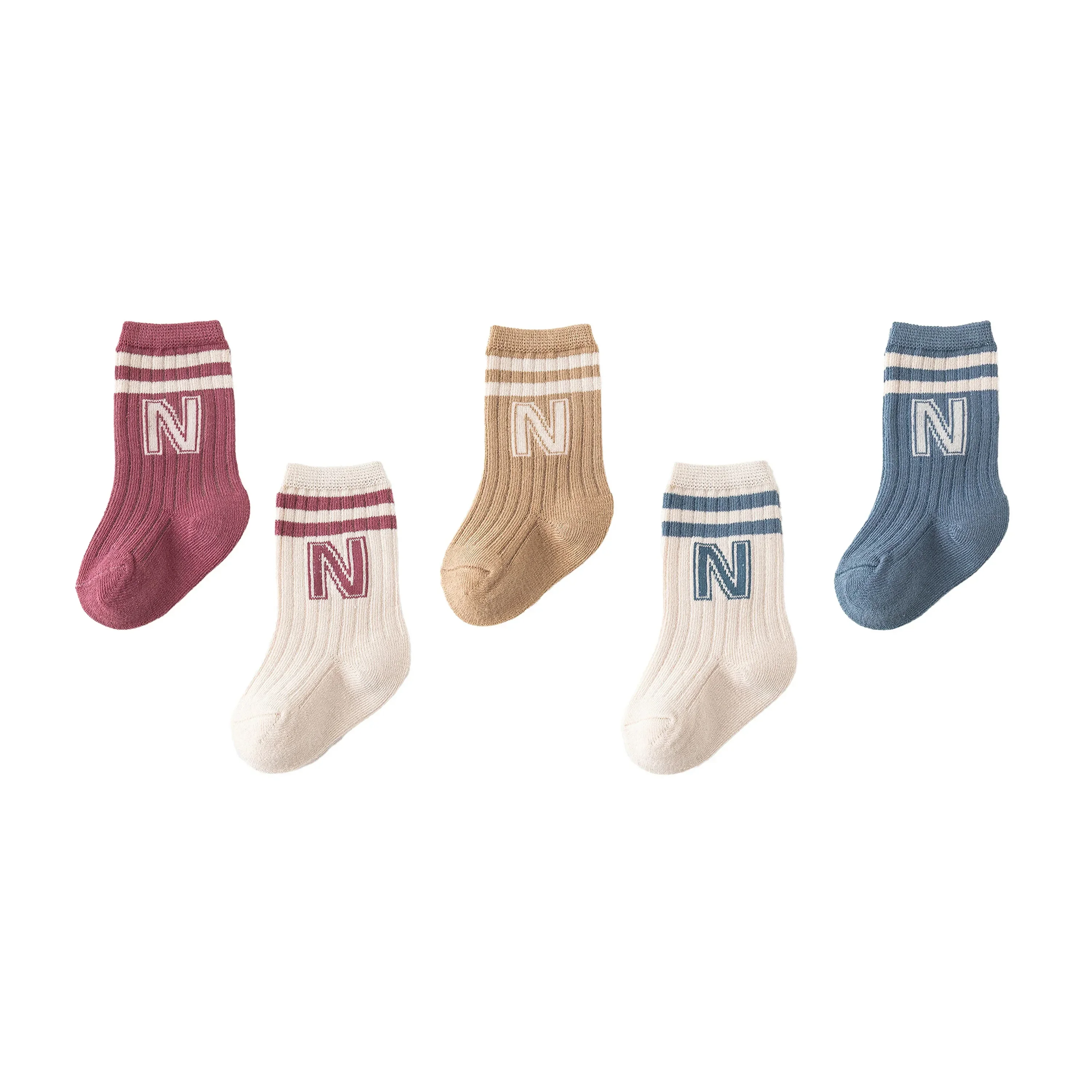 5/6pairs Cotton Letter Infant Boys Socks High Quality Breathable Casual Baby Boys Mid Tube Socks Children's Boys White Socks Kit 2