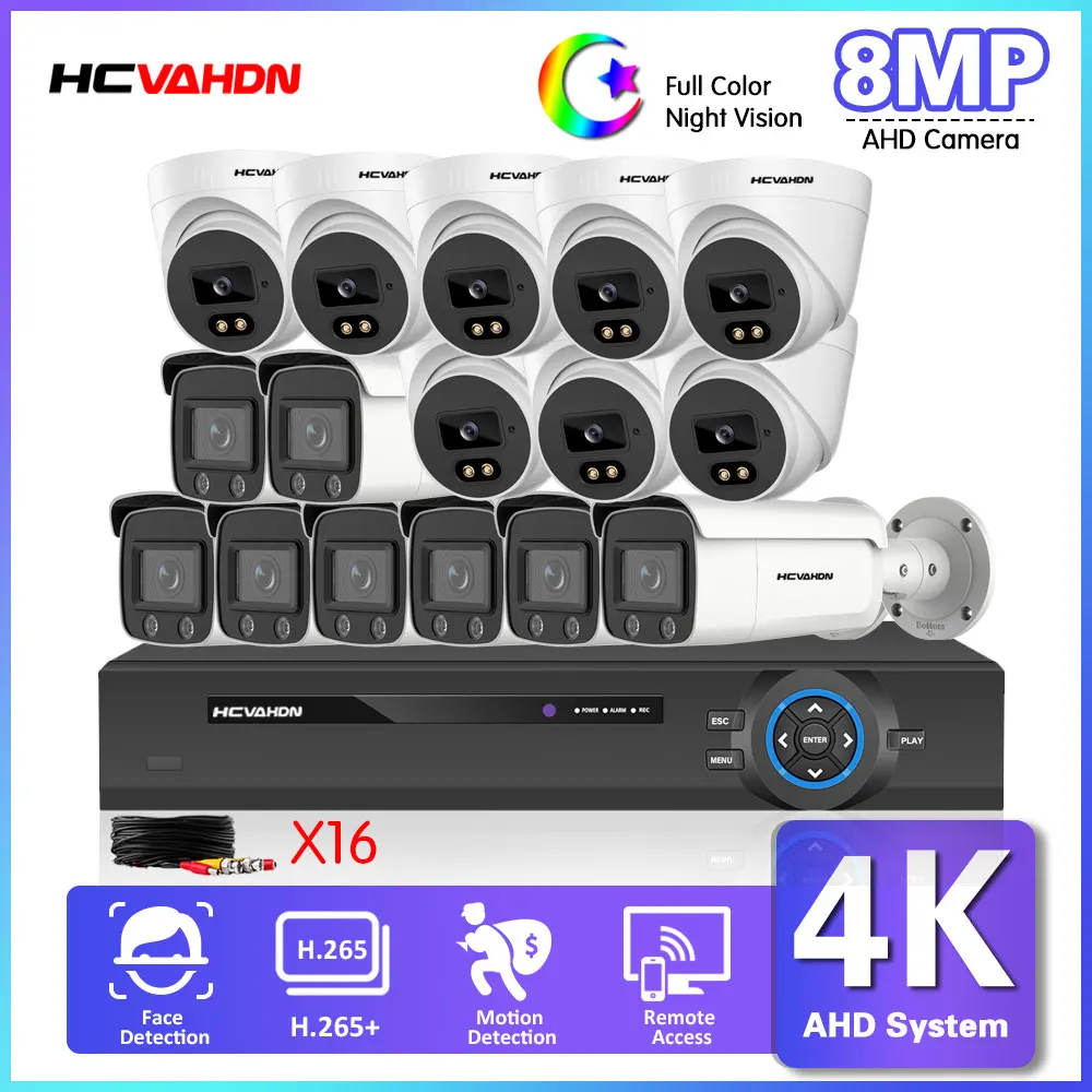 XMEYE DVR Security Camera System 16Channel 4K CCTV AHD DVR Kit Full Color Night Vision Camera