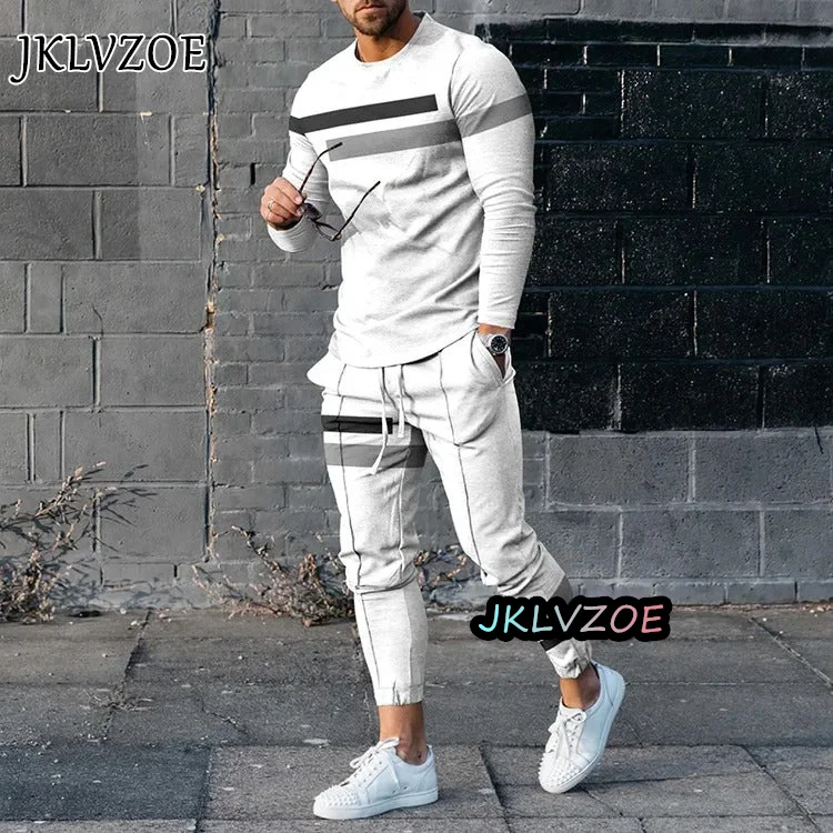 Casual Stripe Long Sleeve Trousers Graphic Men T shirt Tracksuit Designer Clothes 2-piece 3D Print Oversize Outfit 2-piece