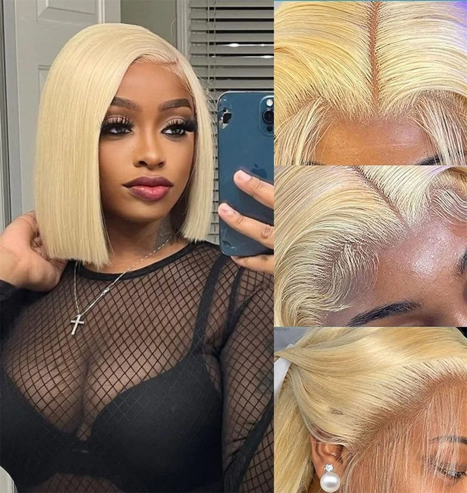 

613 Bob Wig Pre Plucked Hairline with Baby Hair 13X4 Lace Front Wigs Pre Plucked Hairline Bleached Knots Straight Short Bob Wigs