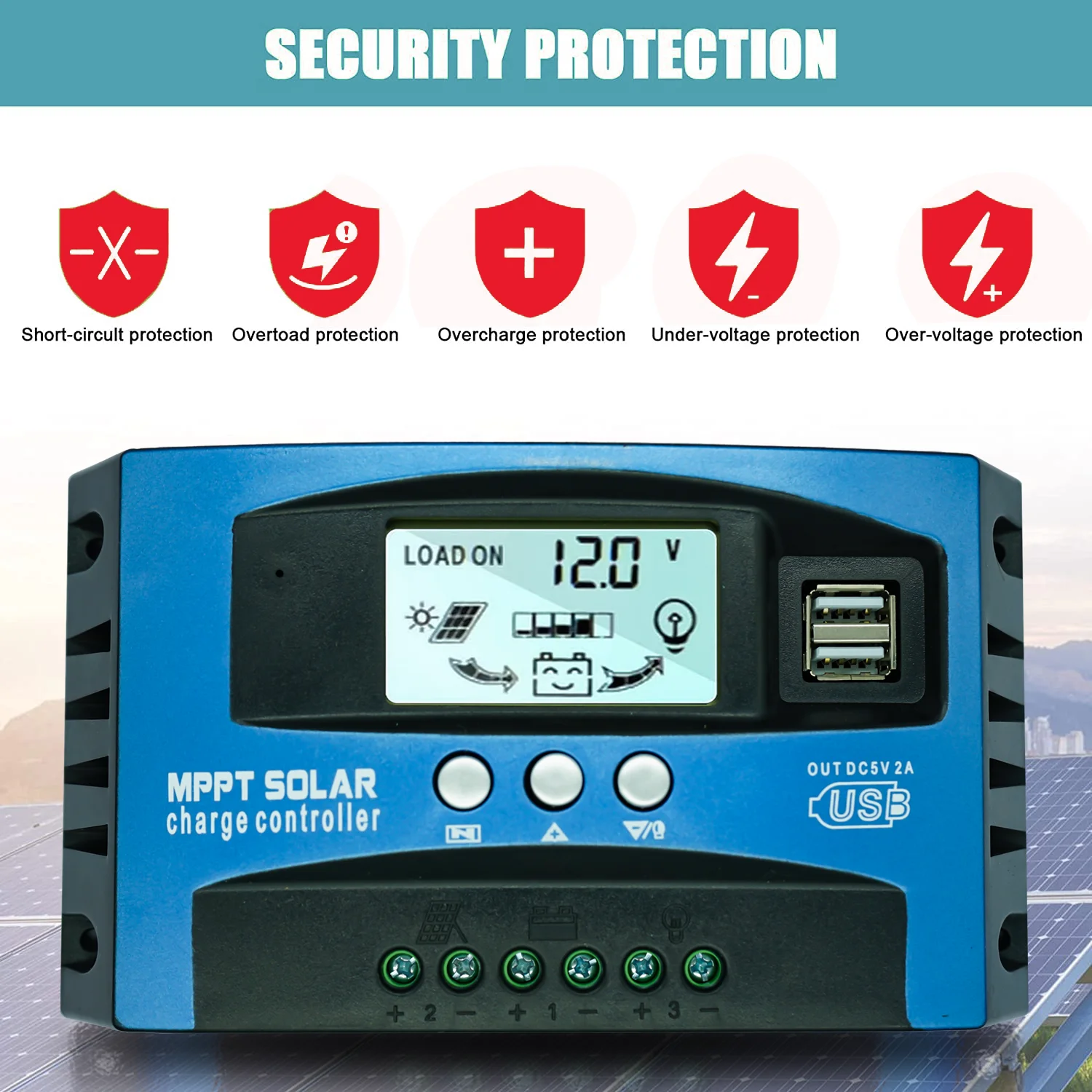 60/80/100A Solar Charge Controller 12V 24V Dual USB LCD Display Auto Cell Panel