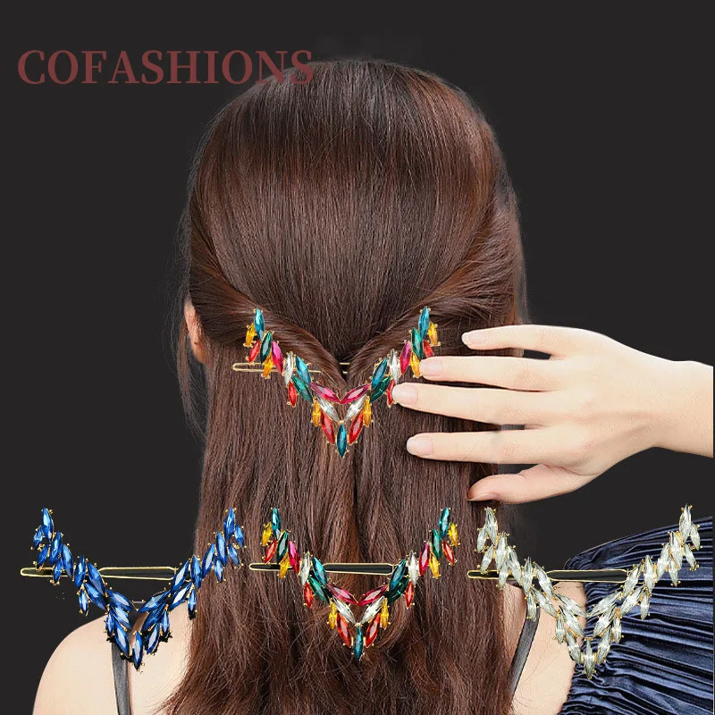 

Rhinestone Half-tie V-shaped Hairpins for Women One-word Clip Korean Gem Crystal Barrettes Clip Headwear Hair Accessories