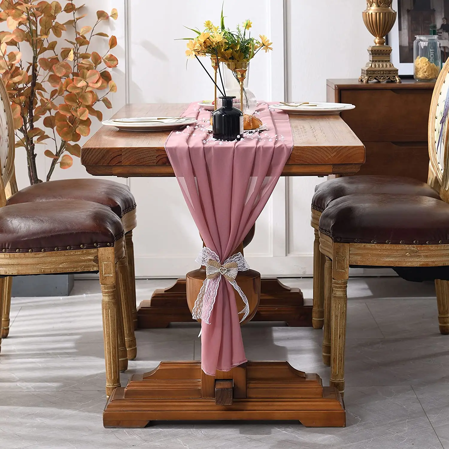 

73.6x305cm Chiffon Luxury Table Runner Blue Coffee Table Decor Sheer Rustic Boho Party Bridal Shower Birthday Wedding Decoration