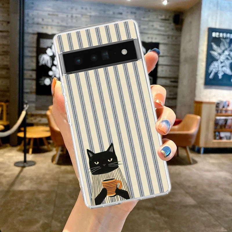 Clear Soft TPU Phone Case with Colorful Striped Cat Art Design