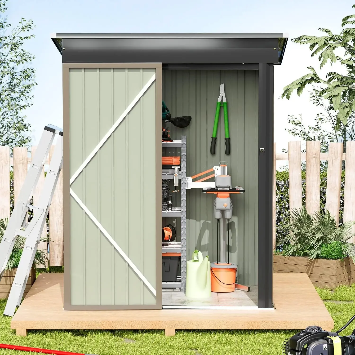 Description Picture 3 of itemStorage Shed Outdoor Garden Shelter Brown Steel Utility Tool Shed Storage House With Door & Lock Prefabricated Warehouse Sheds