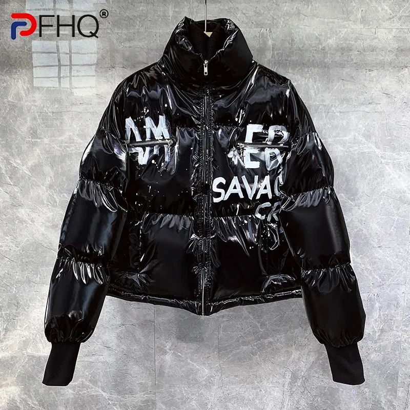 

PFHQ Winter Letter Cotton Coat Men's Trendy High Street Zippers Stand Collar Bright Surface Design Brand Padded Jackets 21Z3568