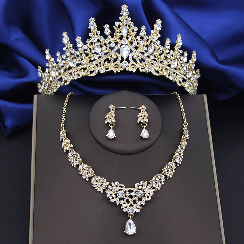 Crystal Bridal Jewelry Sets Women Tiaras Earrings Choker Necklace Wedding Dress Bride Crown Jewelry Set Costume Accessory jewelry sets jewelry set women earrings chain necklace