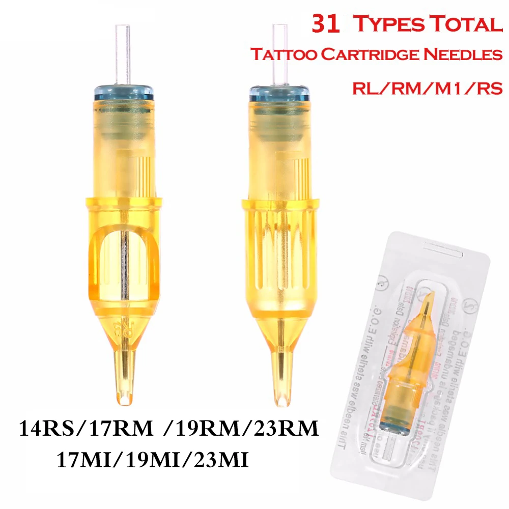 New Hot 10 Pcs Disposable Semi-Permanent Makeup Tattoo Cartridge Needle Tattoo Gun Supplies 14RS/17RM/19RM/23RM/17MI/19MI/23MI biomaser hot sale 10pcs disposable semi permanent makeup tattoo cartridge needle rl rm m1 rs tattoo gun supplies 1rl 3rl 5rl 7r