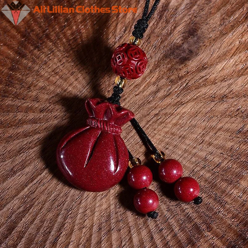 Handmade Chinese Cinnabar Fox Money Bag Gourd Key Chain For