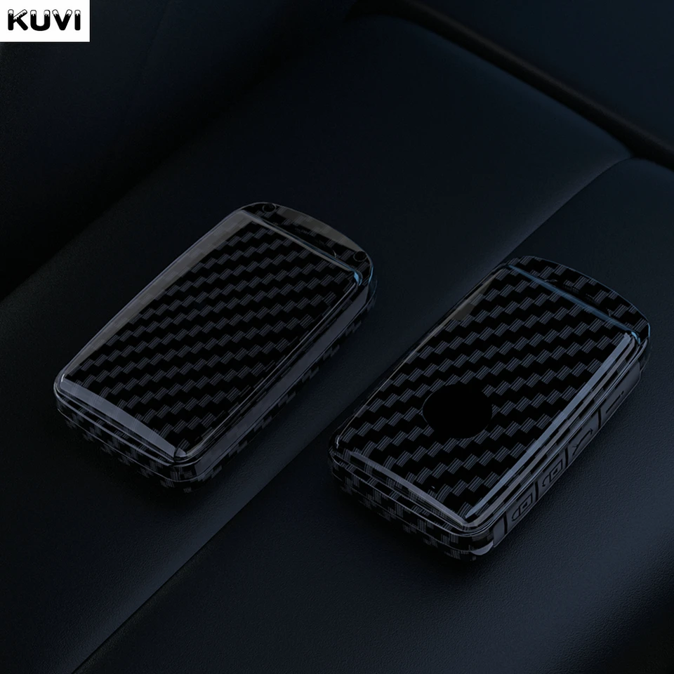 SANRILY Carbon Fiber Key Fob Cover For Mazda 3, CX-5, CX-30, CX-9 - ABS Plastic Protective Shell Case With Keychain (Black) - View #4