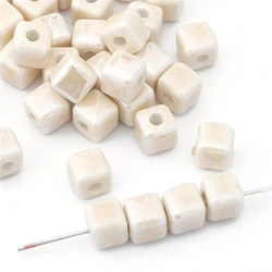 Vibrant Square Ceramic Beads Set - Handmade Porcelain (6mm Ivory)