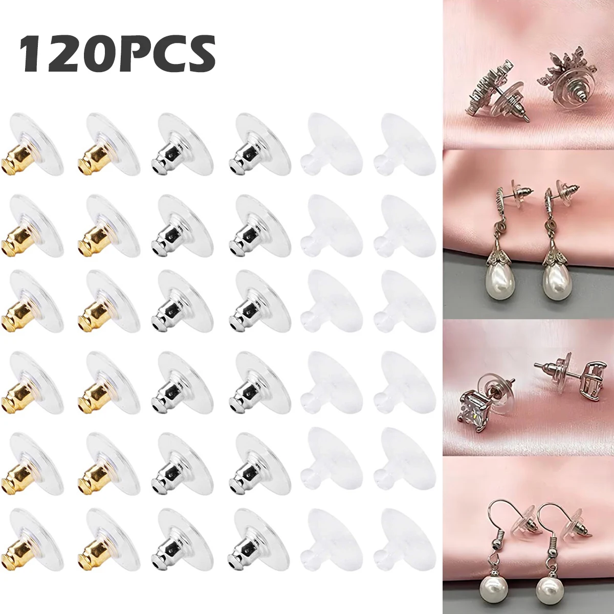 120PcsEarringBacksSafeEarringBackStoppersReusablePierced