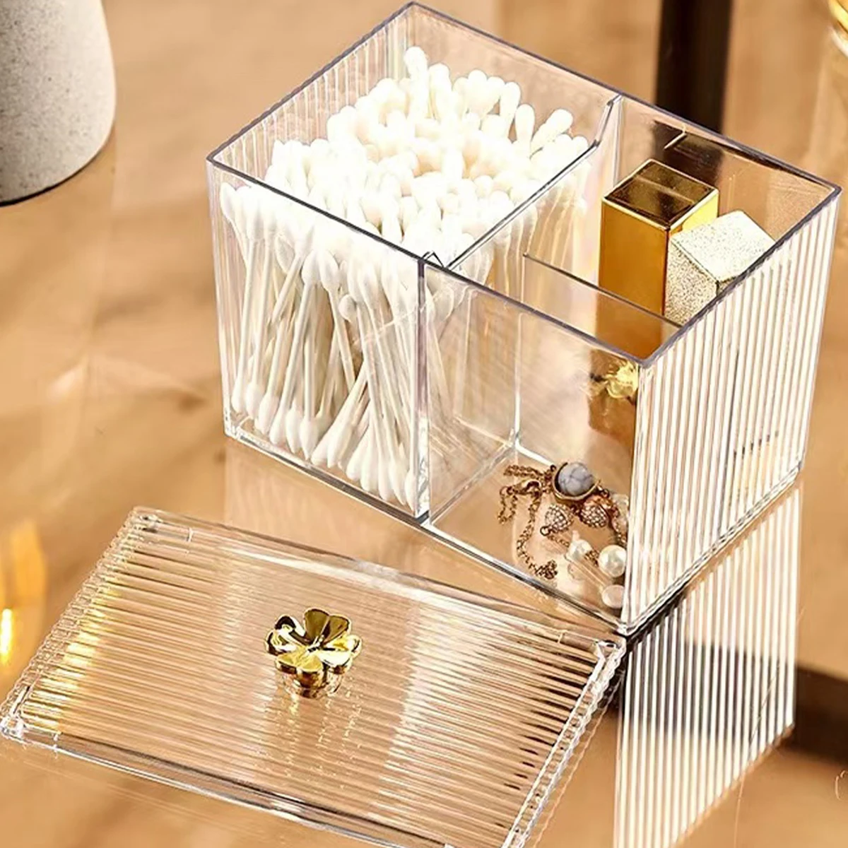 1 Piece Acrylic Cotton Swab Box with Lid Bathroom Makeup Cotton Makeup Brush Storage for Cotton Swab Makeup Cotton Cosmetics, Dental Floss 2