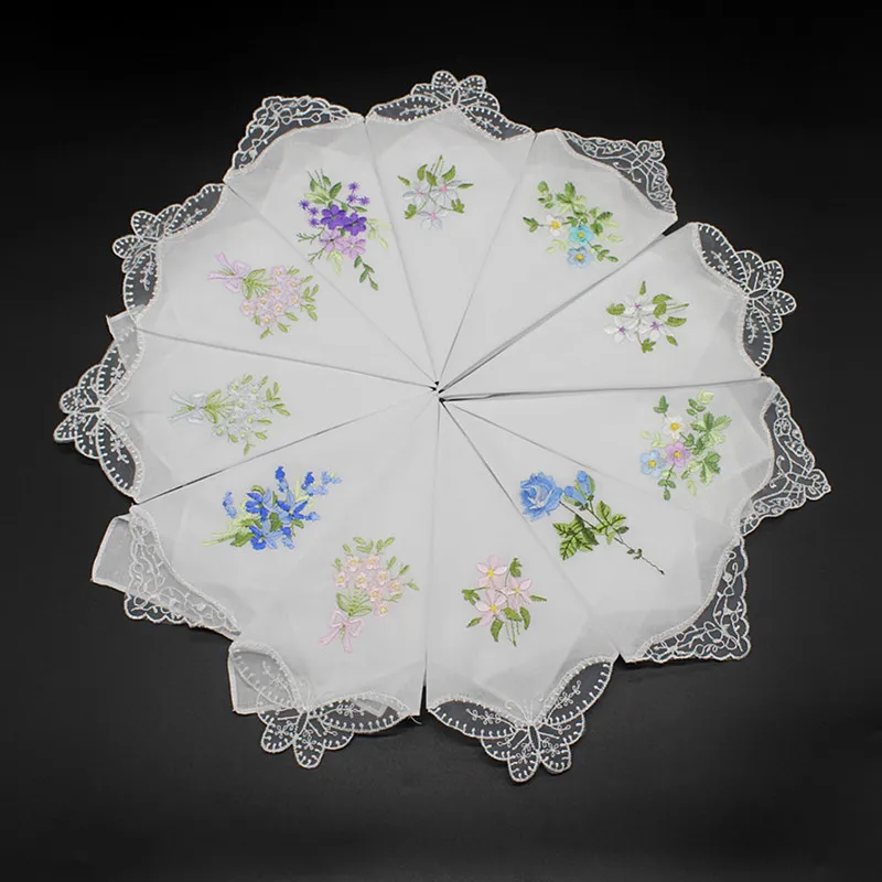 4pcs/lot White embroidered handkerchief pure cotton women's embroidery lace single corner handkerchief handkerchief