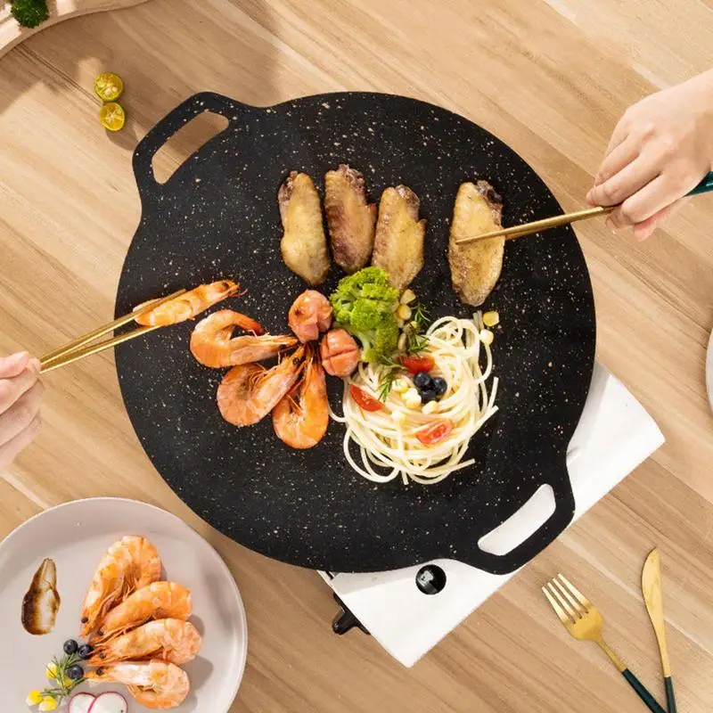 Griglia coreana padella rotonda antiaderente Barbecue piatto da viaggio  all'aperto campeggio padella con rivestimento antiaderente accessori per  Barbecue - AliExpress