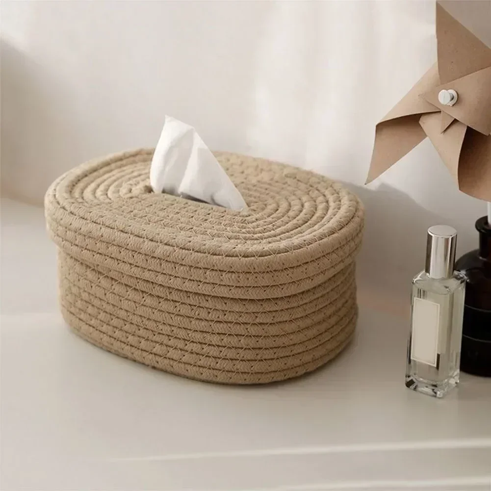 Tissue Box Cotton Rope Woven Tissue Box Storage Desktop Storage Pumping Paper Home Office Room Car Decor tissue dispenser,tissue box