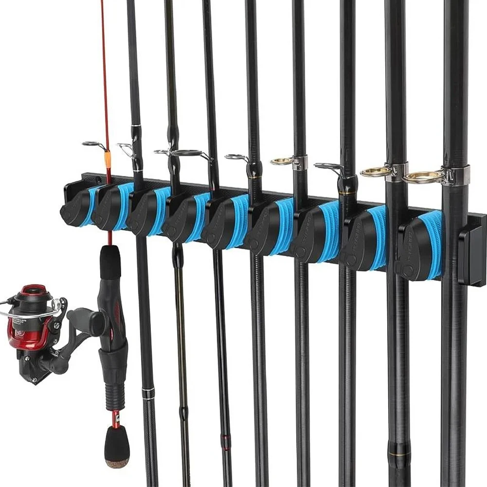 Wall-Mounted Fishing Rod Holder Vertical & Horizontal Pole Rack Up To 9 Rods Accessories Organizer Fishing Tools