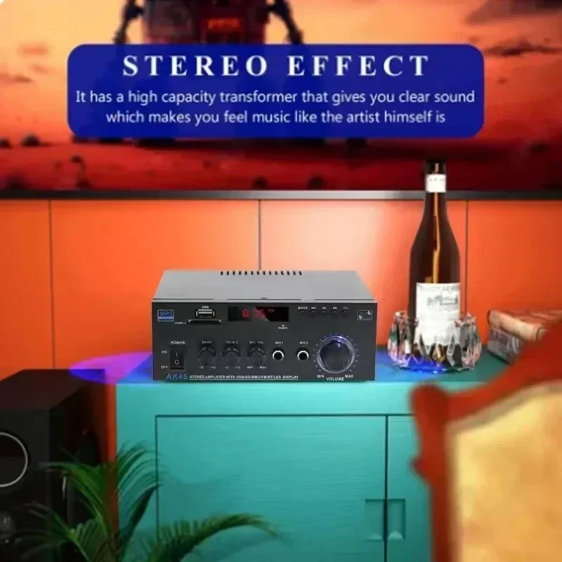 AK45 Bluetooth 5.0 Power Amplifier 2.0CH 60W X 2 Output Max 400W Subwoofer Hi-Fi Audio Amplifier Stereo Receiver