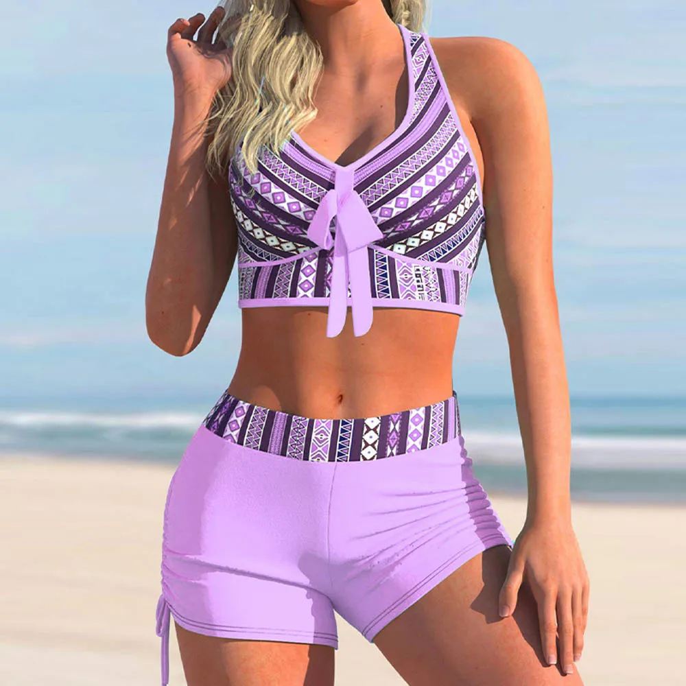 2023 New Trend Womens Two-piece Swimsuit Summer Bikini Set Separate Flat Swimwear Conservative Printed Female Beach Outfits