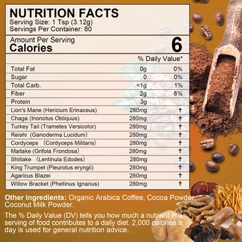 Mushroom Coffee Supplement 10 Mushroom Blend- Lion's Mane, Chaga, Cordyceps Brain Supplements for Energy, Memory and Immunity 6