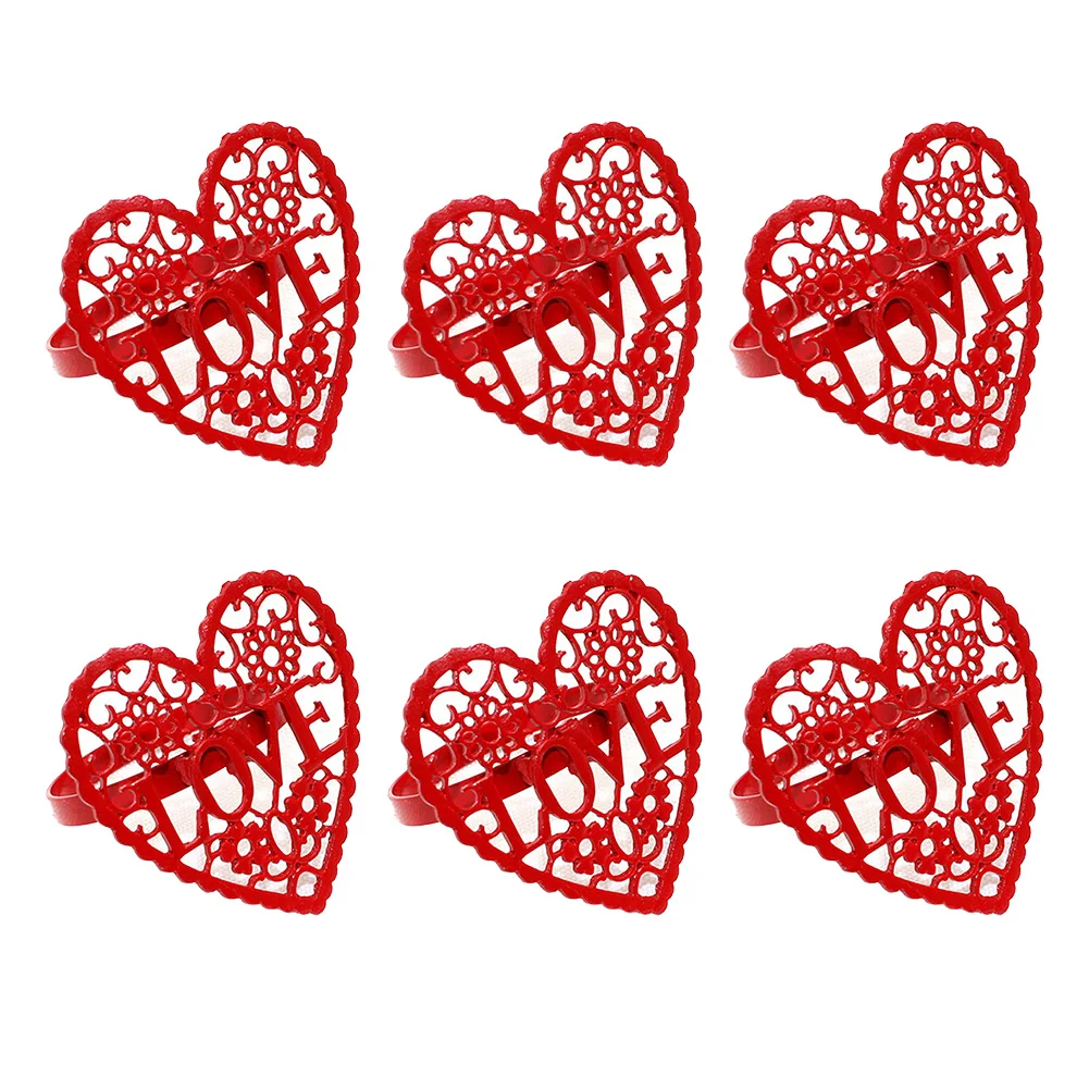 

Valentine Napkin Buckles 6 Pcs Metal Napkin Rings Festive Dining Table Decor Heart Shape Design Red and Pink Colors