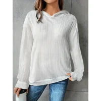 Plus Size 1XL-5XL Fashion Autumn Women's Solid Textured Long Sleeve Solid Casual Sweatshirt Color Hoodie