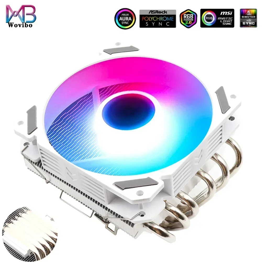 Ventilador do Radiador do Processador Central de Argb Refrigerador do Perfil Baixo Pwm 4pin 120 Milímetros Lga 1150 1151 1155 1200 1700 2011 v3 X79 X99 Am3 Am4 Am5 Rgb Ultra Fino