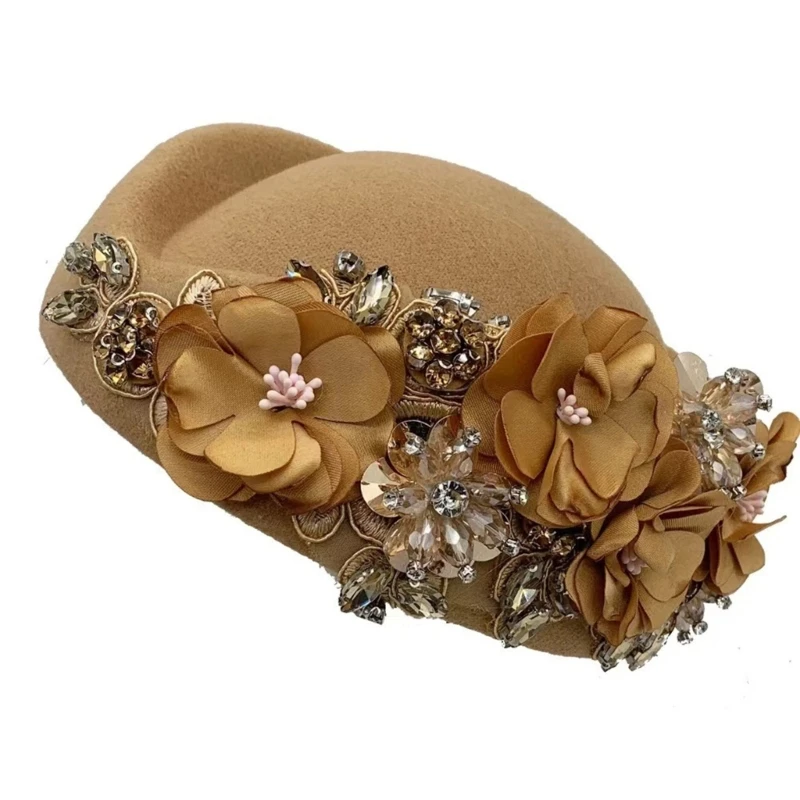 Teaparty Hat Cocktail Party Hat for Female Fabric Flower Fascinator Hat Pillbox Hat Role Play Bowler Party Supply 4