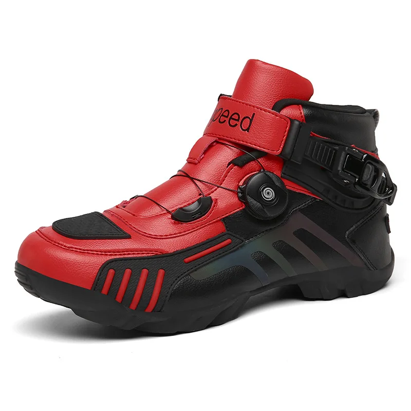 

Men's Casual Reflective Strip Splicing High Top Motorcycle Shoes with Anti Slip and Wear-resistant Oversized Outdoor Cycling Sho