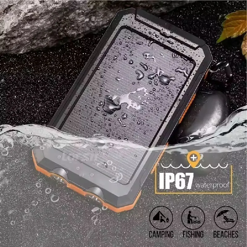 20000mAh Solar Power Bank Large Capacity External Battery Fast Charging Portable Powerbanks lanyard Compass Waterproof Outdoor 2