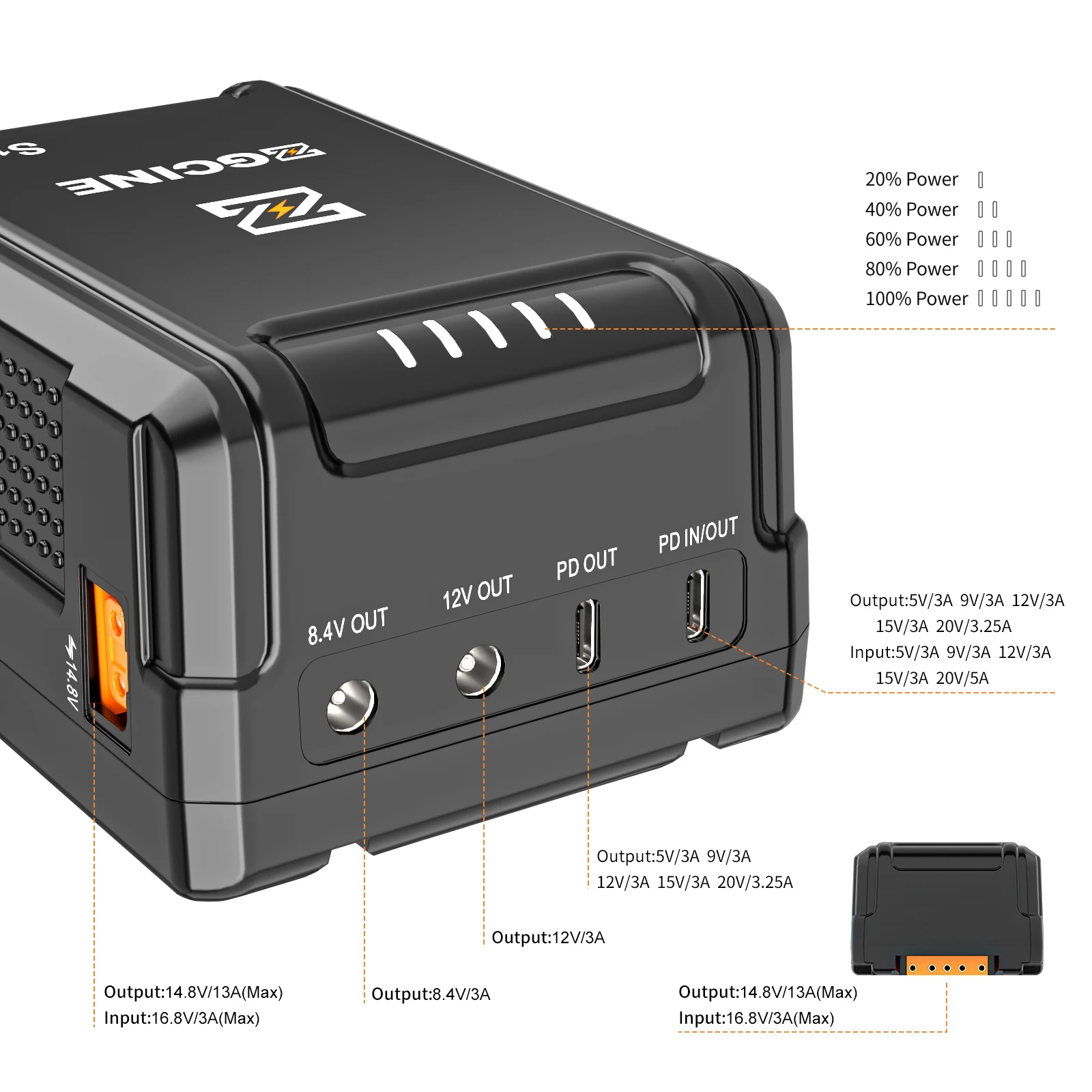 Description Picture 3 of itemZGCINE ZG-S200 199.8Wh V Mount Battery 14.8V V Lock V Shape Rechargeable Li-ion Battery PD Fast Charging For camera DSLR