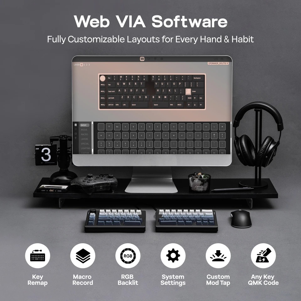 EPOMAKER Split70 QMK/VIA 70%分割レイアウト 有線/BT/2.4Ghz