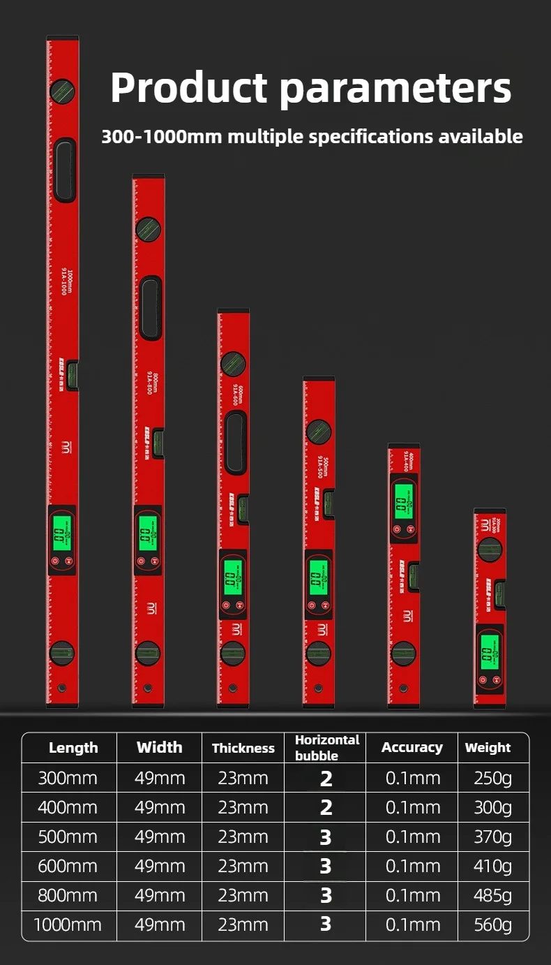 30/40/50cm Electronic Digital Display Level Ruler Magnetic Angle Meter Aluminum Alloy Level Protractor Inclinometer 90 Degree