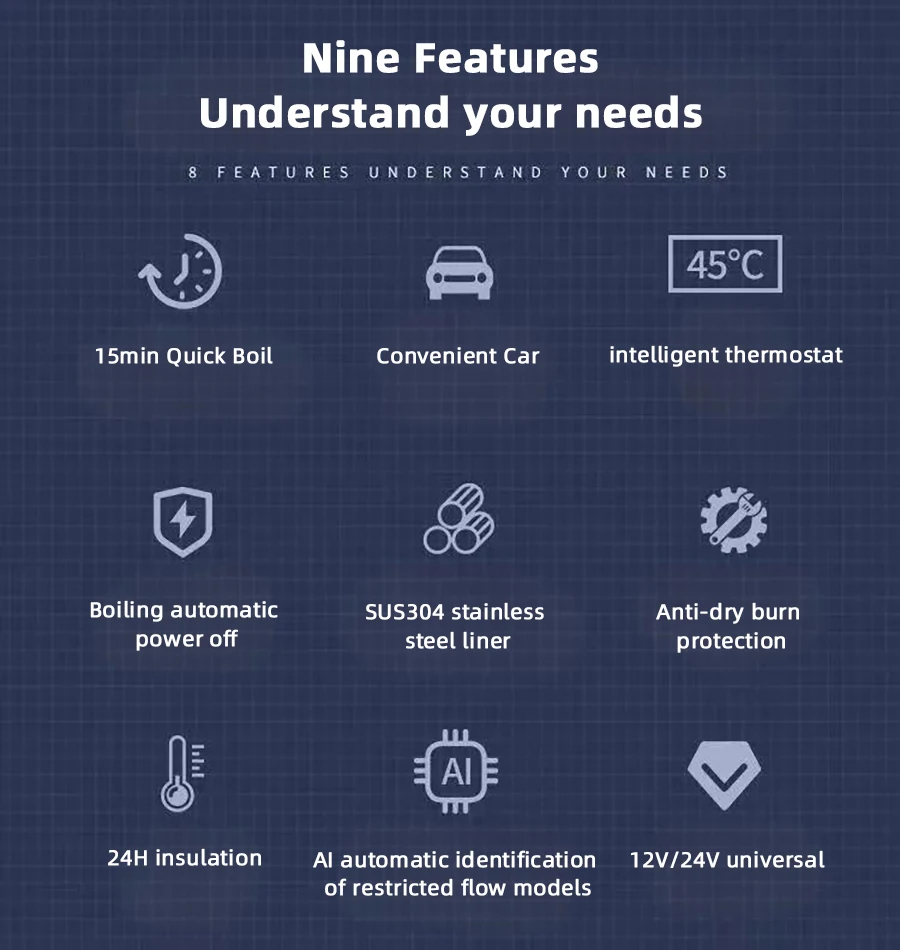 Electric kettle 12V 24V portable car heating cup 500 ml travel heating smart stainless steel insulation artifact OLED display - Image 6