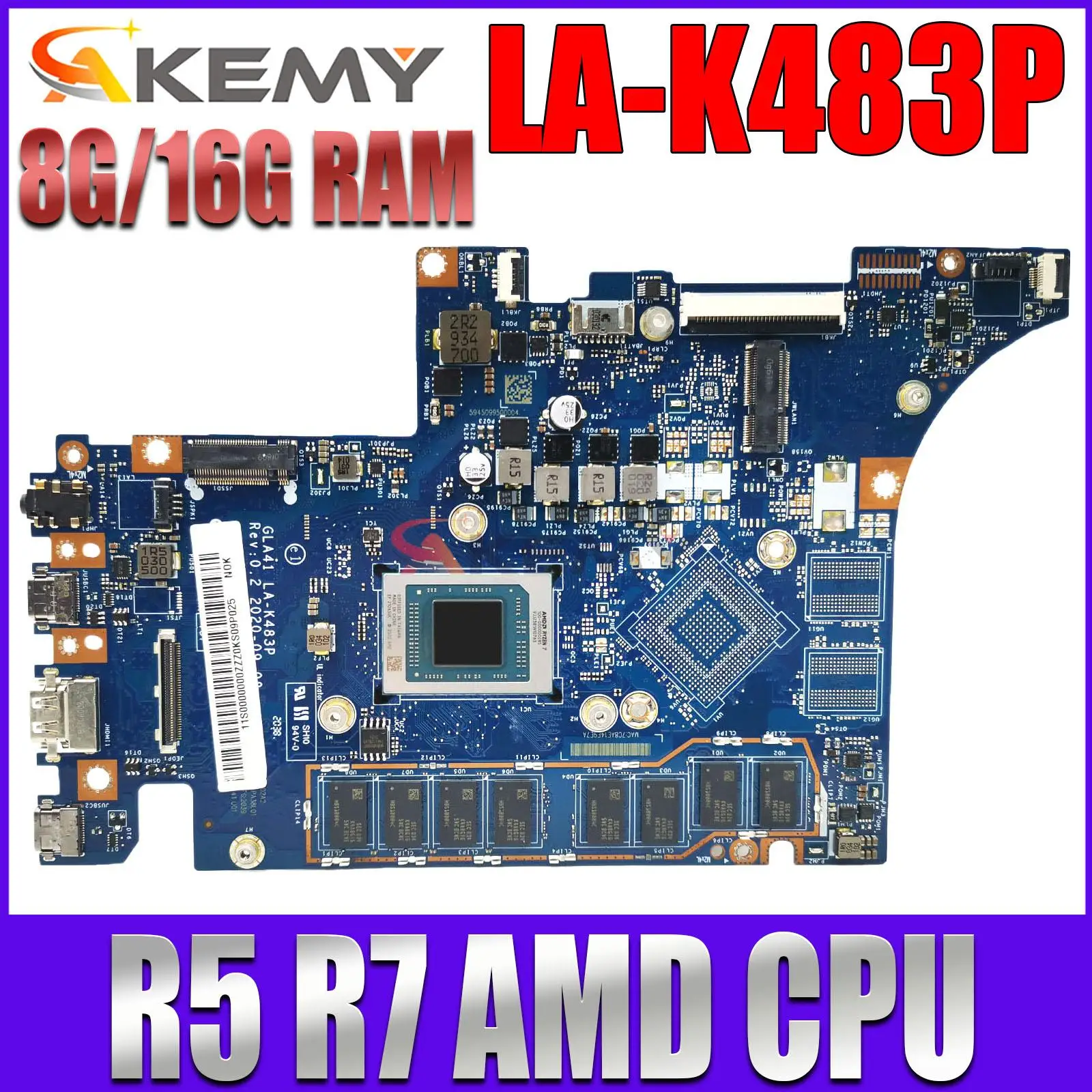 

GLA41 LA-K483P For Lenovo Ideapad 5 Pro-14ACN6 Laptop Motherboard Netbook Mainboard With R5 R7 CPU.RAM-8GB 16GB.MX450 2G GPU