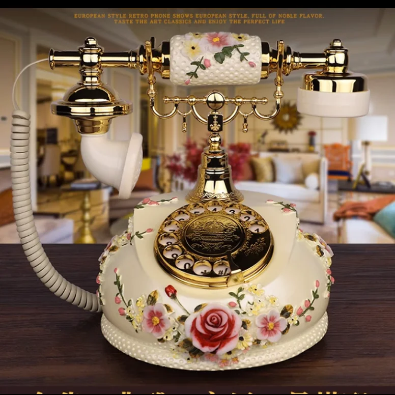 Europe Cable office telephone,Home landline antique Rotation dial number Resin material phones
