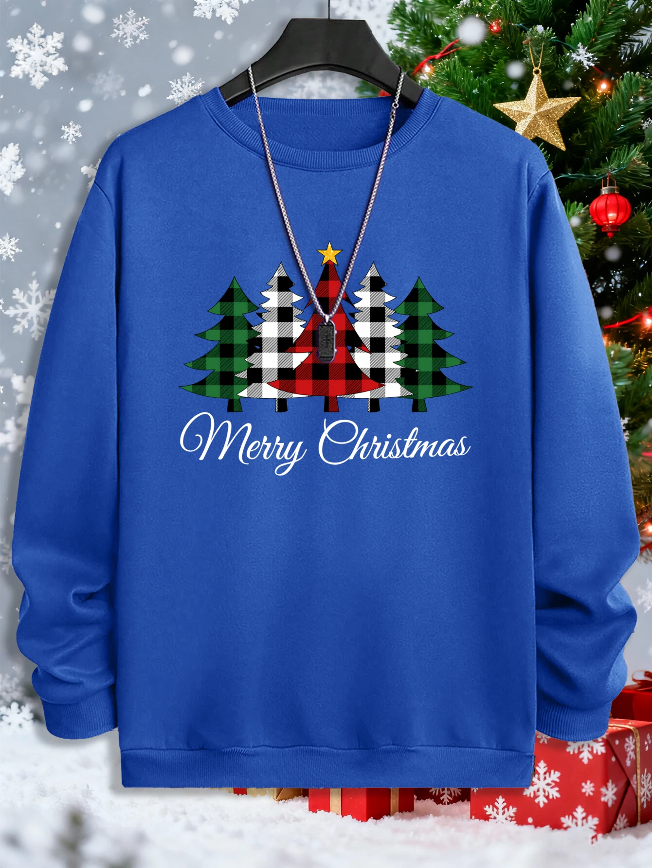 Christmas Atmosphere Tree Print Sweatshirt Male Fashion O-Neck Clothes Fleece Autumn Pullover Unisex Loose Vintage Sportswear