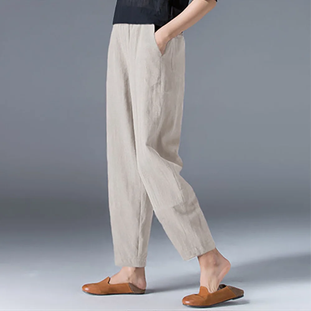 Asian Cotton Wide-leg Pants Summer 2022 Loose White Harem Pants Slim Casual Thin Cropped Lantern Women's Pants Chinese Style